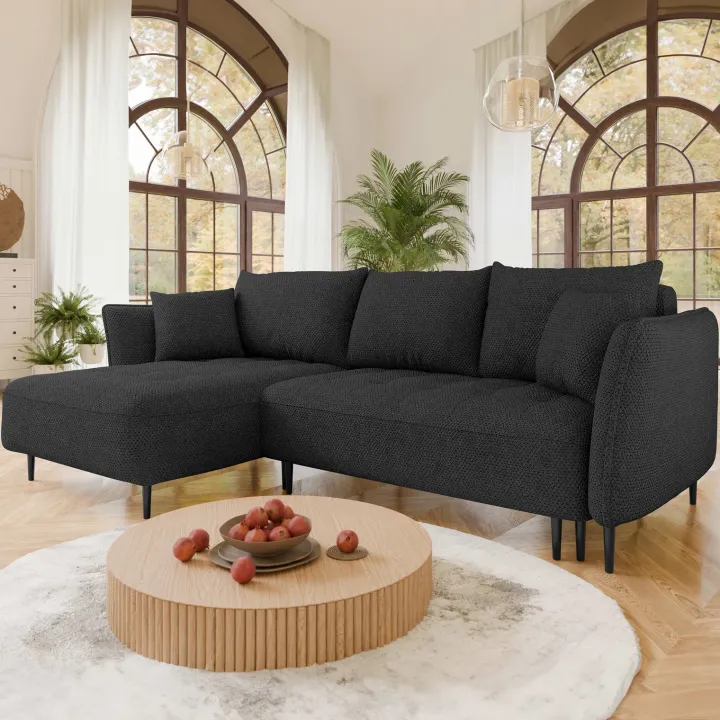 Divano letto angolare sinistro 3 posti 276x158cm tessuto grigio antracite Angle