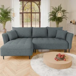 Divano letto angolare sinistro 3 posti 276x158cm tessuto grigio scuro Angle