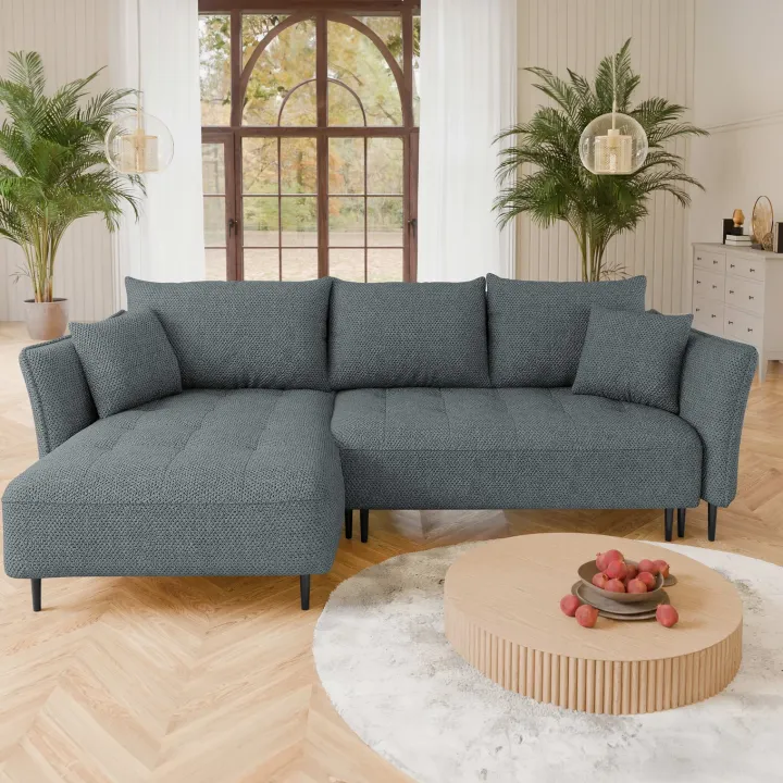 Divano letto angolare sinistro 3 posti 276x158cm tessuto grigio scuro Angle