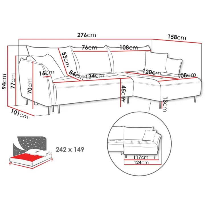 Divano letto angolare sinistro 3 posti 276x158cm tessuto grigio scuro Angle