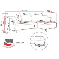 Divano letto angolare sinistro 3 posti 276x158cm tessuto rosa Angle