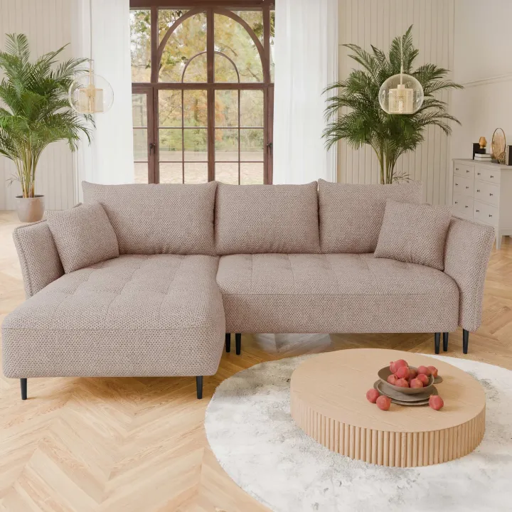 Divano letto angolare sinistro 3 posti 276x158cm tessuto rosa Angle
