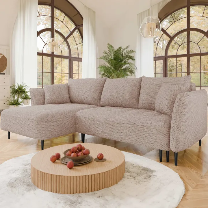 Divano letto angolare sinistro 3 posti 276x158cm tessuto rosa Angle