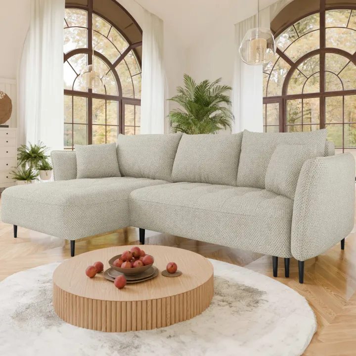 Divano letto angolare sinistro 3 posti 276x158cm tessuto tortora Angle