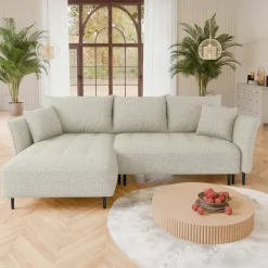 Divano letto angolare sinistro 3 posti 276x158cm tessuto tortora Angle