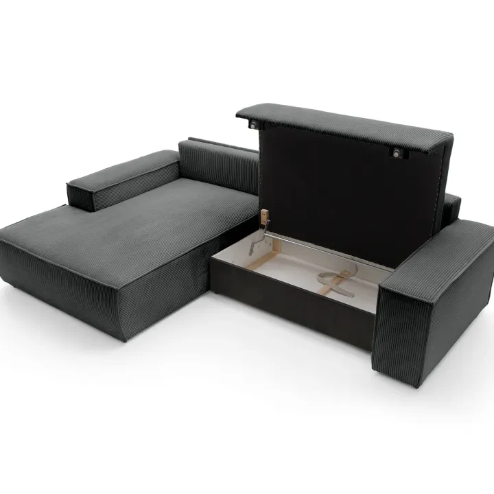 Divano letto angolare sinistra 3 posti 267x167cm velluto a coste antracite Relaxion