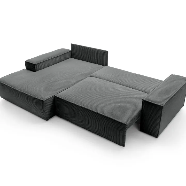 Divano letto angolare sinistra 3 posti 267x167cm velluto a coste antracite Relaxion