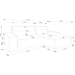 Divano letto angolare sinistra 3 posti 267x167cm velluto a coste marrone Relaxion