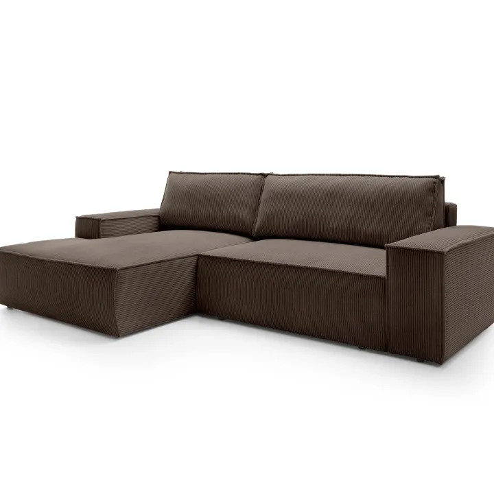 Divano letto angolare sinistra 3 posti 267x167cm velluto a coste marrone Relaxion
