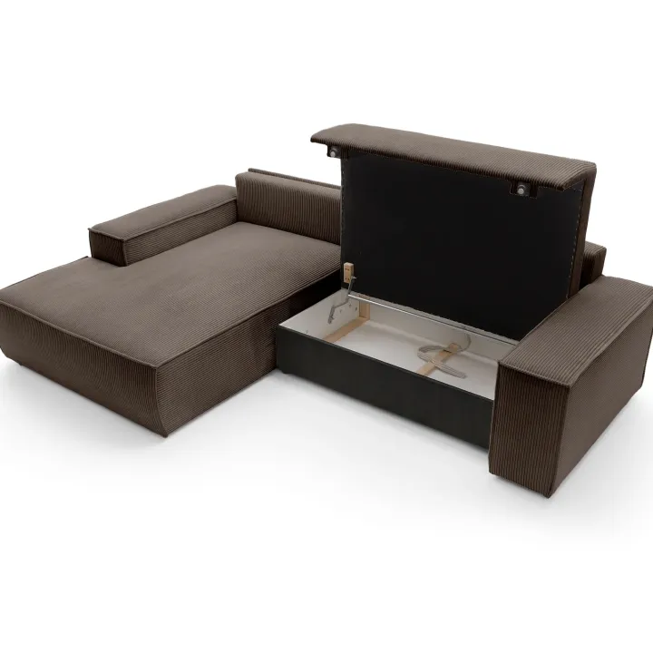 Divano letto angolare sinistra 3 posti 267x167cm velluto a coste marrone Relaxion