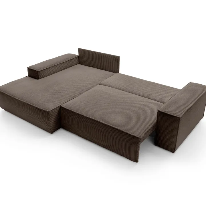 Divano letto angolare sinistra 3 posti 267x167cm velluto a coste marrone Relaxion