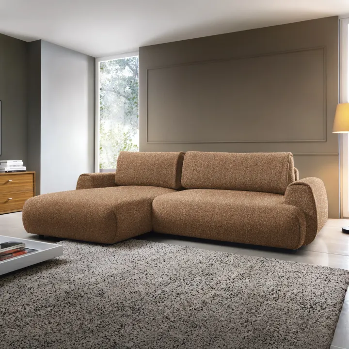 Divano letto angolare sinistra 3 posti 270x167cm tessuto arancio Cloudify