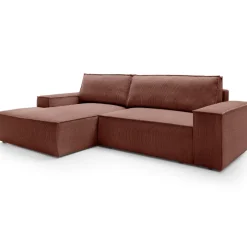 Divano letto angolare sinistra 3 posti 267x167cm velluto a coste rosa Relaxion