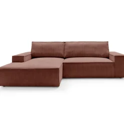 Divano letto angolare sinistra 3 posti 267x167cm velluto a coste rosa Relaxion
