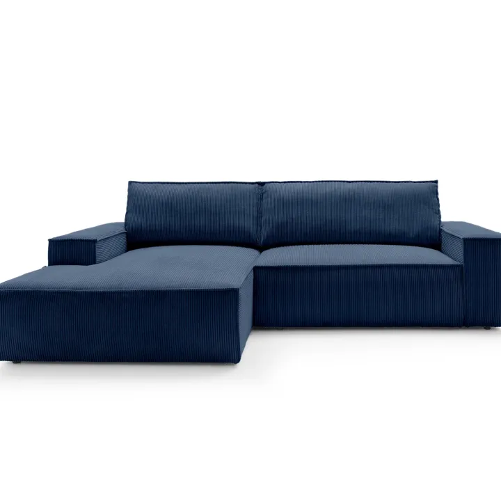 Divano letto angolare sinistra 3 posti 267x167cm velluto a coste blu Relaxion