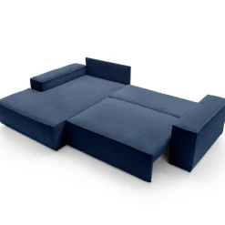 Divano letto angolare sinistra 3 posti 267x167cm velluto a coste blu Relaxion
