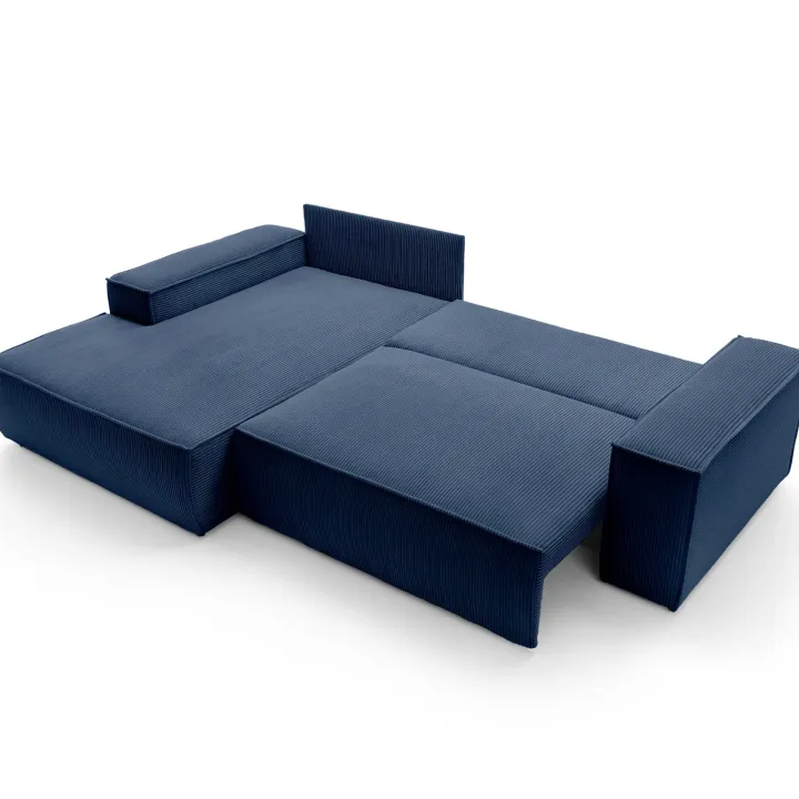 Divano letto angolare sinistra 3 posti 267x167cm velluto a coste blu Relaxion