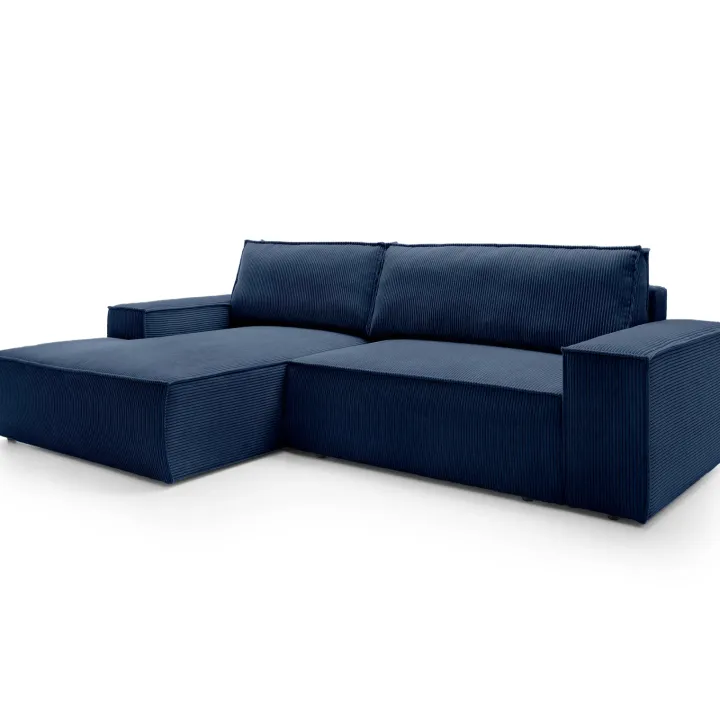 Divano letto angolare sinistra 3 posti 267x167cm velluto a coste blu Relaxion
