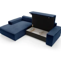 Divano letto angolare sinistra 3 posti 267x167cm velluto a coste blu Relaxion