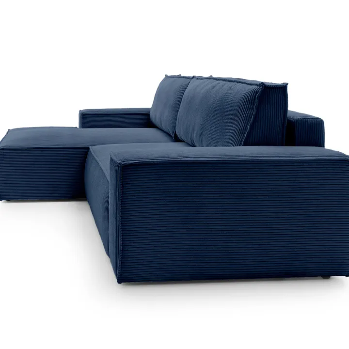 Divano letto angolare sinistra 3 posti 267x167cm velluto a coste blu Relaxion