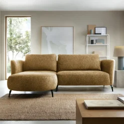 Divano letto angolare sinistra 3 posti 260x180cm tessuto bouclè beige scuro Repose