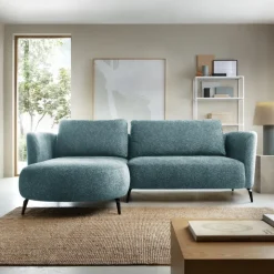 Divano letto angolare sinistra 3 posti 260x180cm tessuto bouclè azzurro Repose