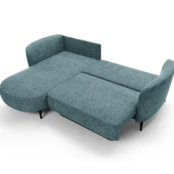 Divano letto angolare sinistra 3 posti 260x180cm tessuto bouclè azzurro Repose