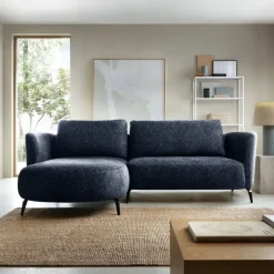 Divano letto angolare sinistra 3 posti 260x180cm tessuto bouclè blu Repose