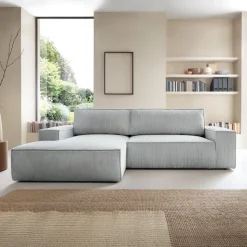 Divano letto angolare sinistra 3 posti 267x167cm velluto a coste grigio chiaro Relaxion