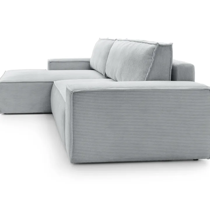 Divano letto angolare sinistra 3 posti 267x167cm velluto a coste grigio chiaro Relaxion