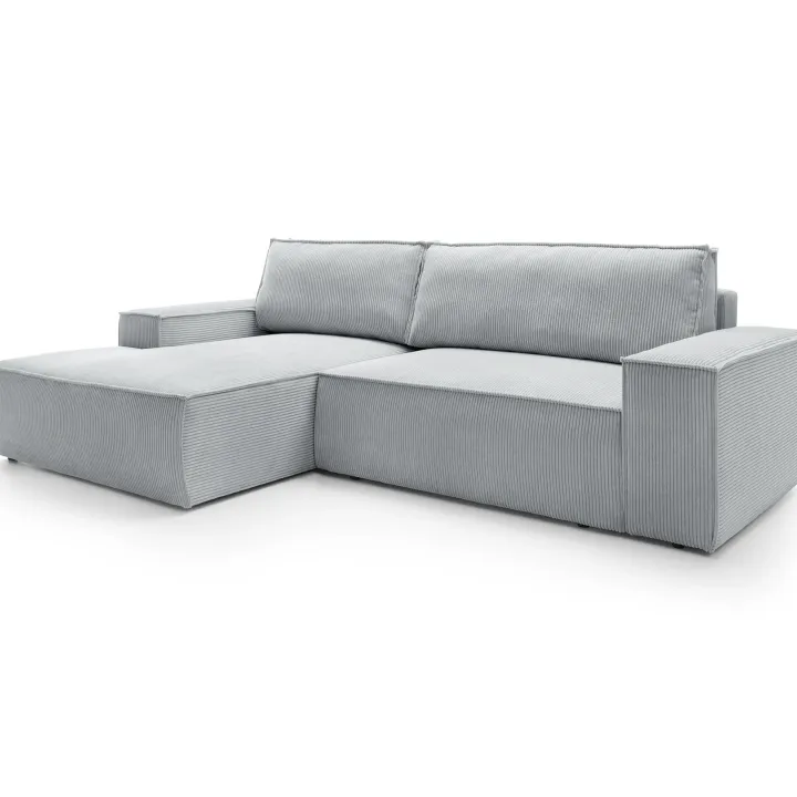 Divano letto angolare sinistra 3 posti 267x167cm velluto a coste grigio chiaro Relaxion