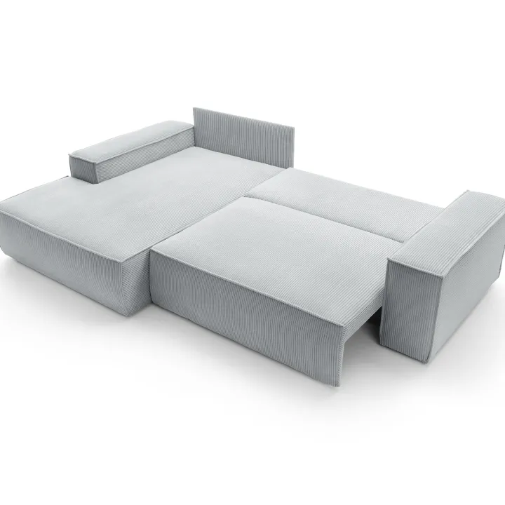 Divano letto angolare sinistra 3 posti 267x167cm velluto a coste grigio chiaro Relaxion