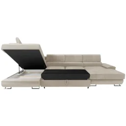Divano letto angolare sinistra 5 posti 345x202cm tessuto beige Sloffy