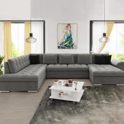 Divano letto angolare sinistra 5 posti 350x205cm grigio Agliana