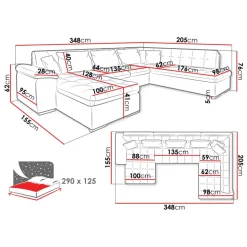 Divano letto angolare sinistra 5 posti 350x205cm grigio Agliana