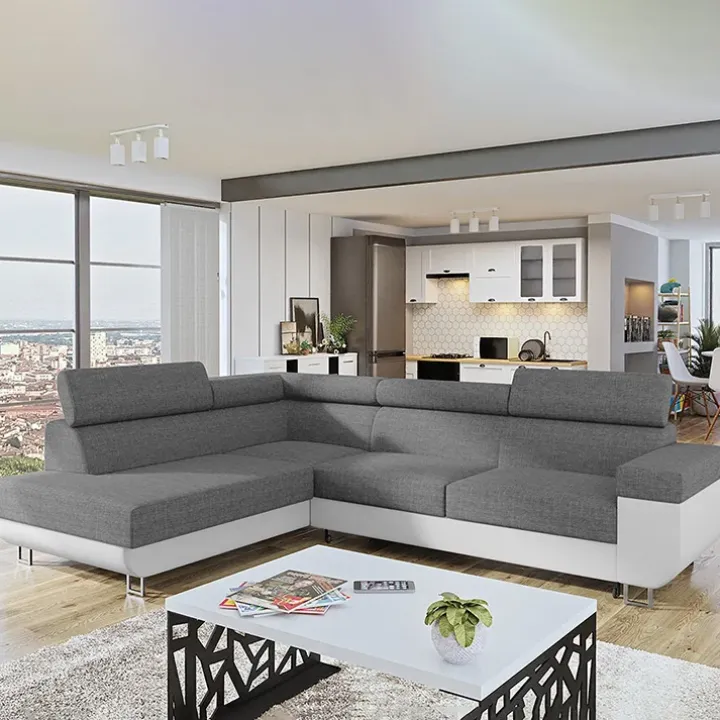 Divano letto angolare sinistra 3 posti 253x188cm grigio bianco Almese