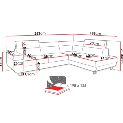 Divano letto angolare sinistra 3 posti 253x188cm grigio bianco Almese