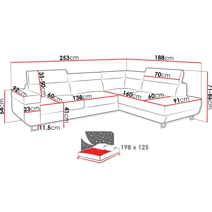 Divano letto angolare sinistra 3 posti 253x188cm grigio bianco Almese
