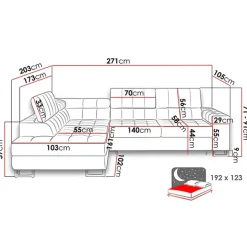 Divano letto angolare sinistra 5 posti 271x203cm blu Canosio