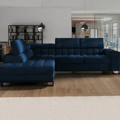 Divano letto angolare sinistra 5 posti 271x203cm blu Canosio