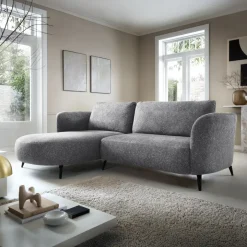 Divano letto angolare sinistra 3 posti 260x180cm tessuto bouclè grigio Repose