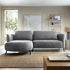 Divano letto angolare sinistra 3 posti 260x180cm tessuto bouclè grigio Repose