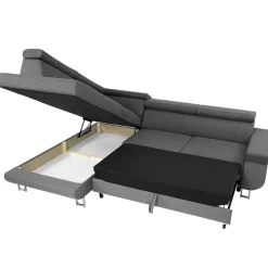 Divano letto angolare sinistra 5 posti 253x188cm con box contenitore grigio Almese