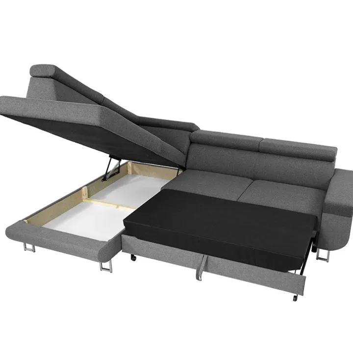 Divano letto angolare sinistra 5 posti 253x188cm con box contenitore grigio Almese