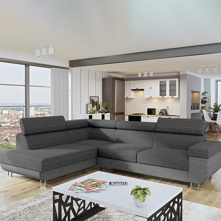 Divano letto angolare sinistra 5 posti 253x188cm con box contenitore grigio Almese