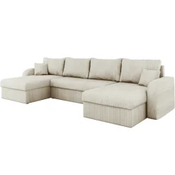 Divano letto angolare velluto a coste beige 304x140cm con contenitore Assunta