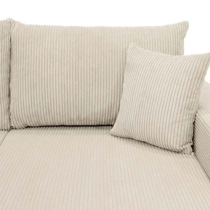 Divano letto angolare velluto a coste beige 304x140cm con contenitore Assunta