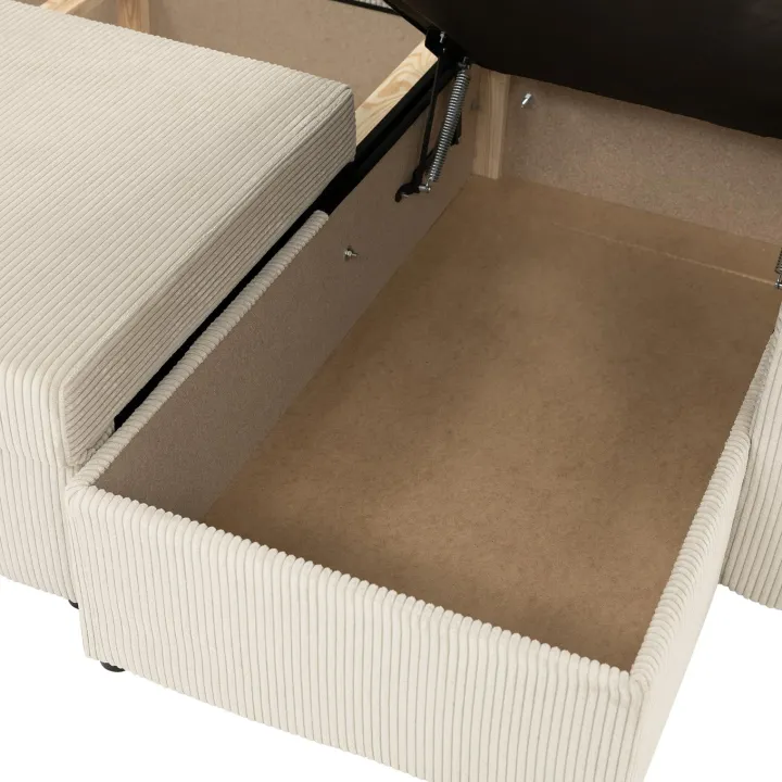 Divano letto angolare velluto a coste beige 304x140cm con contenitore Assunta