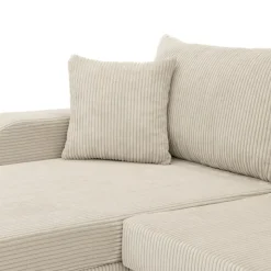 Divano letto angolare velluto a coste beige 304x140cm con contenitore Assunta
