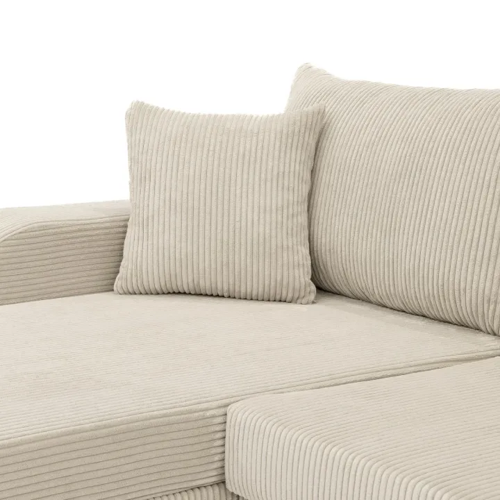 Divano letto angolare velluto a coste beige 304x140cm con contenitore Assunta
